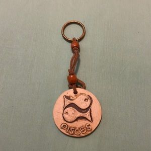 Pisces key chain. Handmade. Boho style. Heavy duty clay. Leather string.